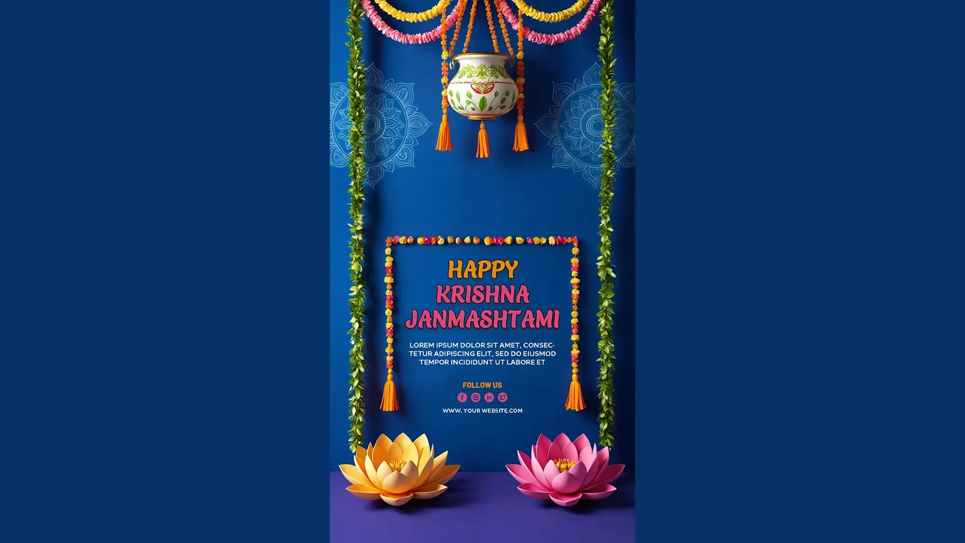 Elegant Blue-themed Krishna Janmashtami Instagram Story PSD